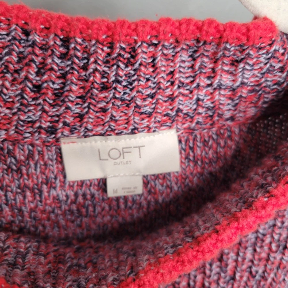 Loft Mock Neck Sweater Womens Size M Fuchsia Red Pullover 100 Cotton Cozy Layers
